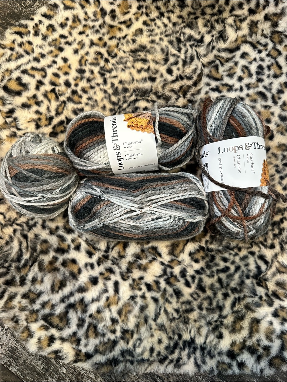 Charisma Variegated Acrylic Yarn - Gray, Brown, Black